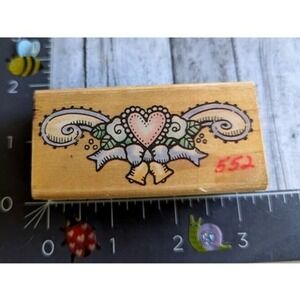 Penny Black Wedding Bells Heart 1997 Rubber Stamp Wood #C51